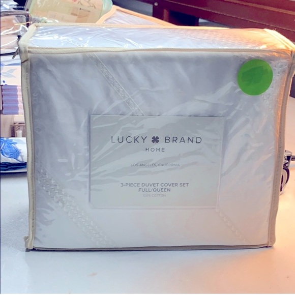 {NIP} LUCKY BRAND White 100% Cotton Diamond Stitch 3 Piece Comforter Set - Picture 6 of 16